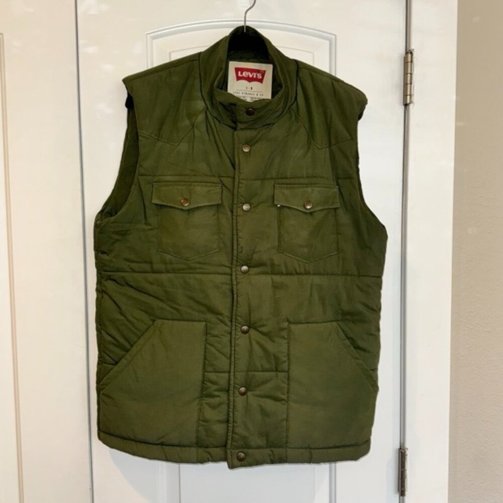 Levi's Mens Green Button Up Insulated Vest Size Large